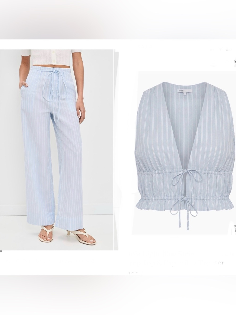 Tie Front Top & Paper Bag Pant by Onia in Light Sky